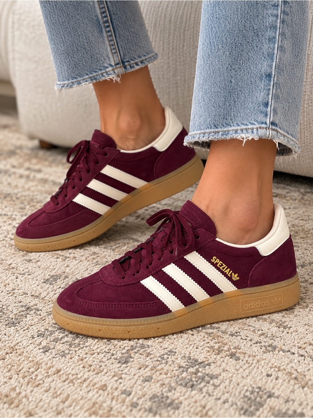 adidas Spezial Suede Sneakers in Burgundy and White with Gum Sole NWOT